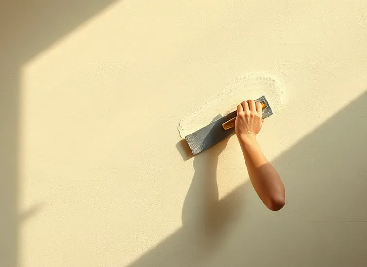 Application d'un enduit décoratif à la lisseuse sur un mur