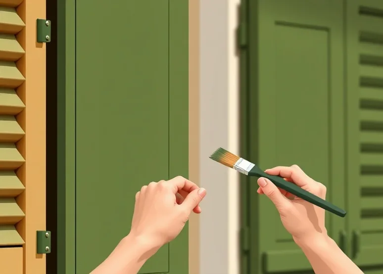 Mise en peinture au pinceau de volets et d'encadrements en bois