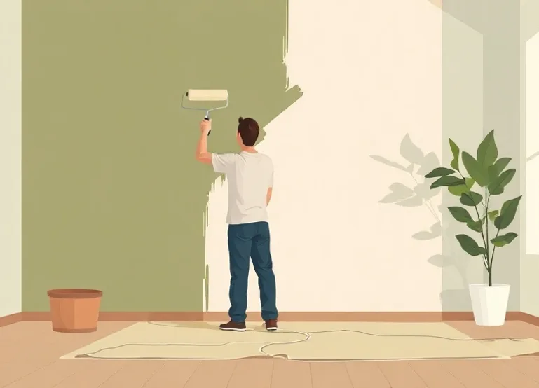Peintre appliquant la peinture au rouleau sur un mur de salon